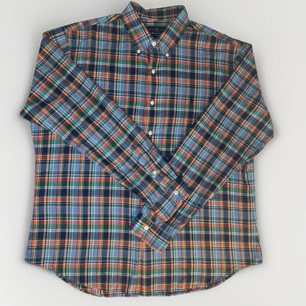 Ralph Lauren Slim Fit Long-sleeved Buttondown Vibrant Plaid Pattern Size XXL/TTG
